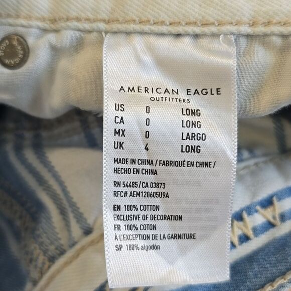 American Eagle Blue and White Striped Mom Jeans - Size 0 Long - Picture 3 of 11